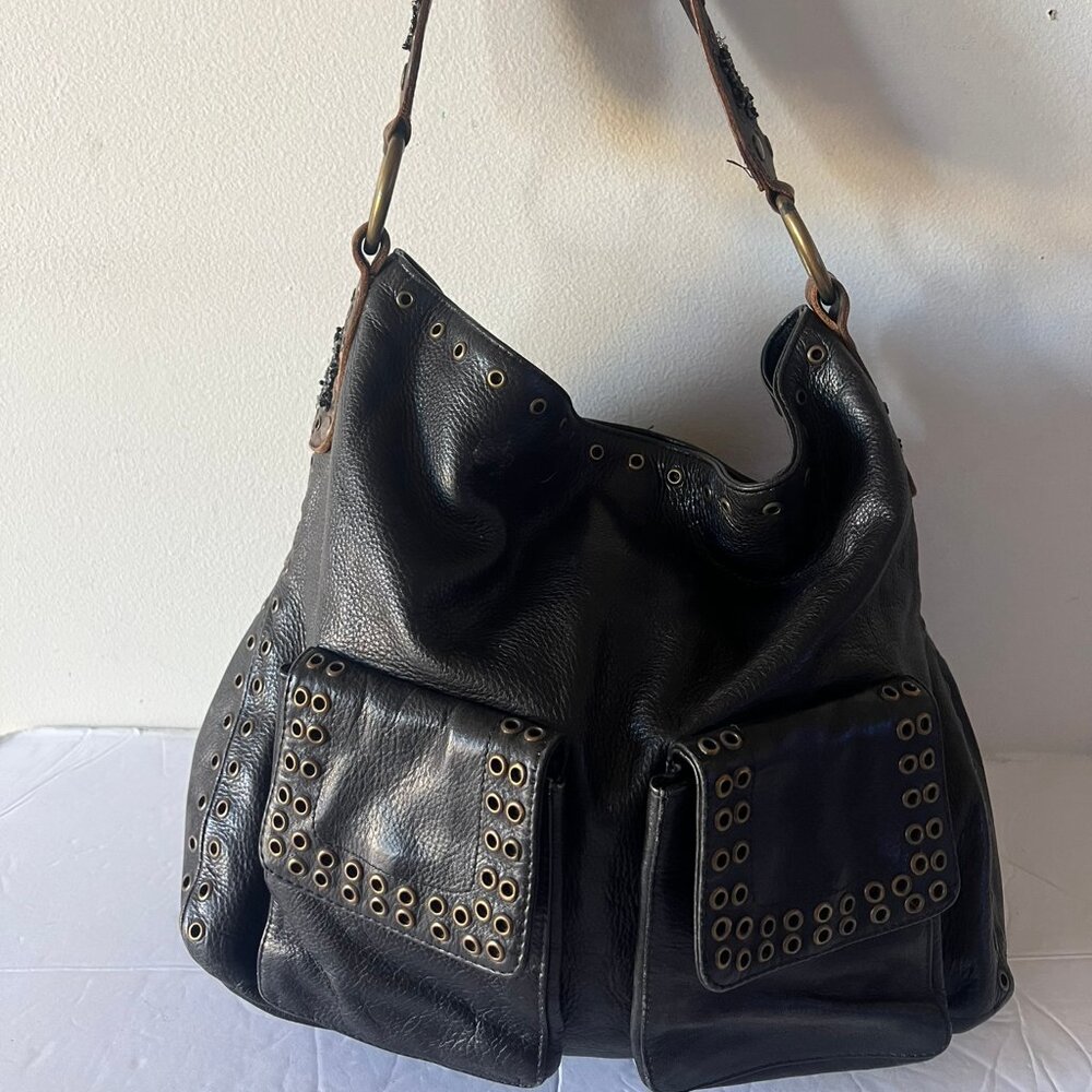 Y2K BETSEY JOHNSON GROMMET EMBELLISHED STRAP HOBO SHOULDER BAG